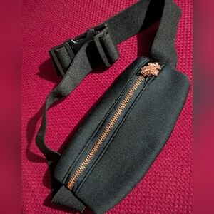 Oak And Reed Black Bag with Rose Gold Floral Zipper Neoprene Belt Bag